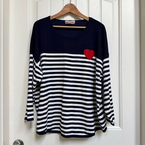 Philosophy Nautical Motif Preppy Heart Intarsia Stripe 3/4 Sleeve Sweater. 3X